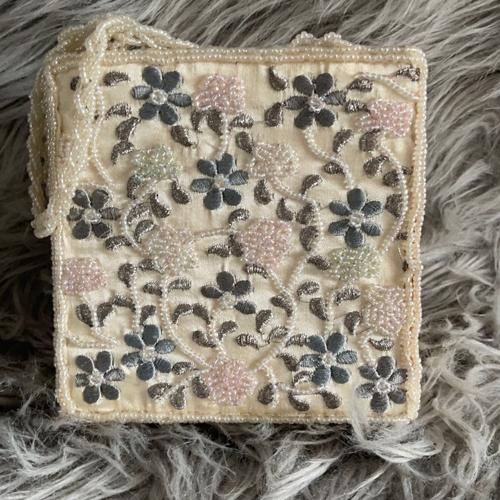 Vintage Pastel Floral Hand Beaded Evening Bag